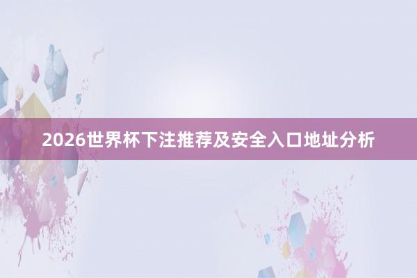 2026世界杯下注推荐及安全入口地址分析